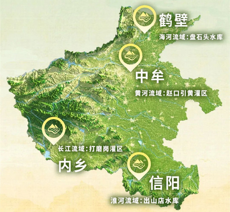 黄河流域赵口引黄灌区、淮河流域出山店水库、海河流域盘石头水库、长江流域打磨岗灌区分布位置图，让我们一起走进这四大流域的水库灌区，见证我国中原粮仓背后的“水利力量”。.jpg